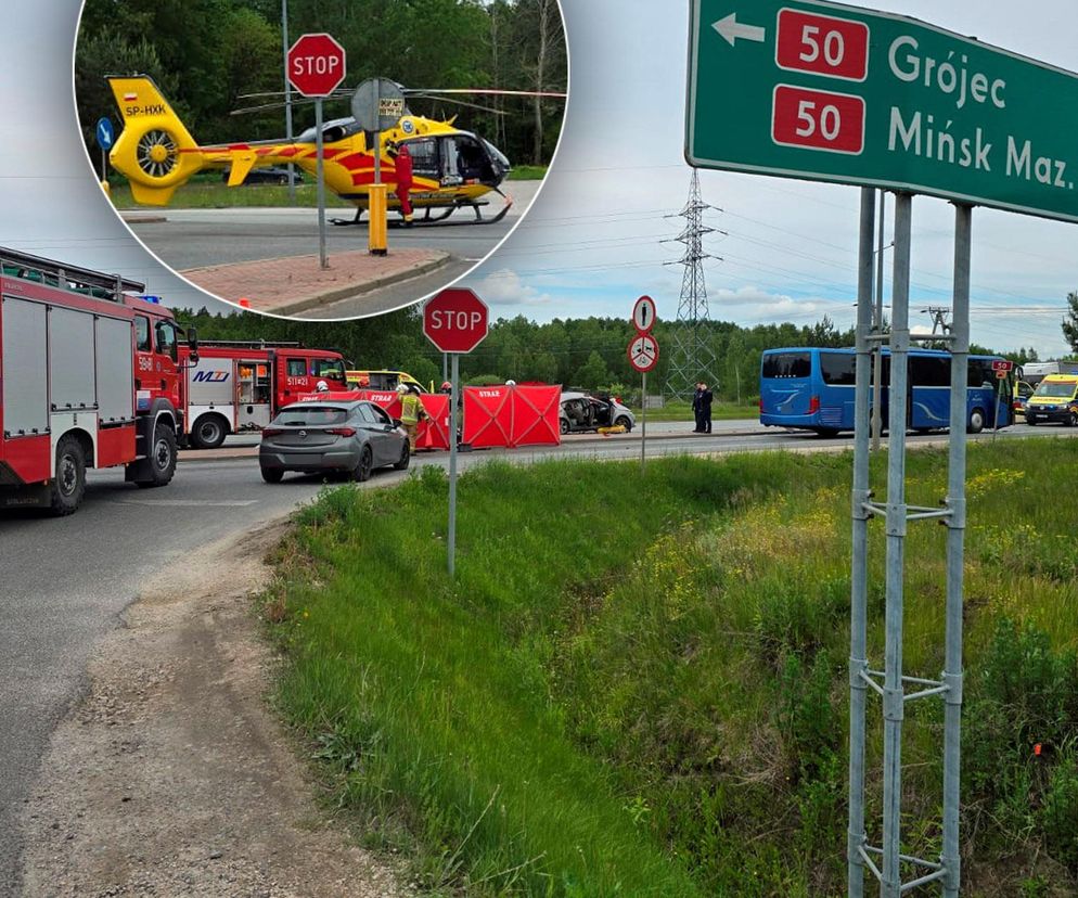 Śmiertelny wypadek na DK50 pod Mińskiem Mazowieckiem. Dwie osoby zginęły w zderzeniu z autobusem [ZDJĘCIA]