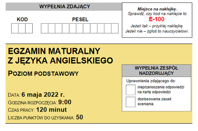 Angielski 2022 - arkusz maturalny CKE