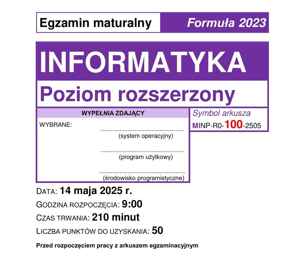 Matura 2025 informatyka rozszerzona - odpowiedzi do arkusza CKE 14.05.2025 - Formuła 2023	